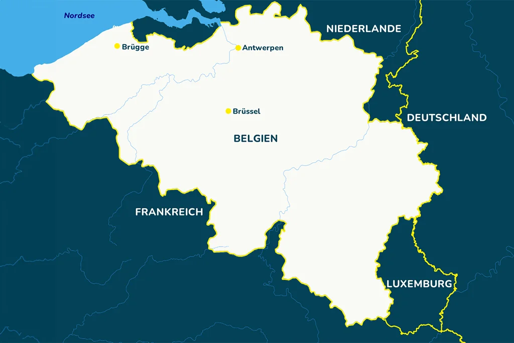 Landkarte von Belgien mit den wichtigen Städten