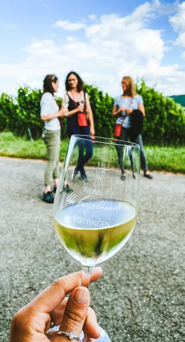 Unser Team auf Betriebsausflug, Weinwanderung durch die Weinberge von Röttingen