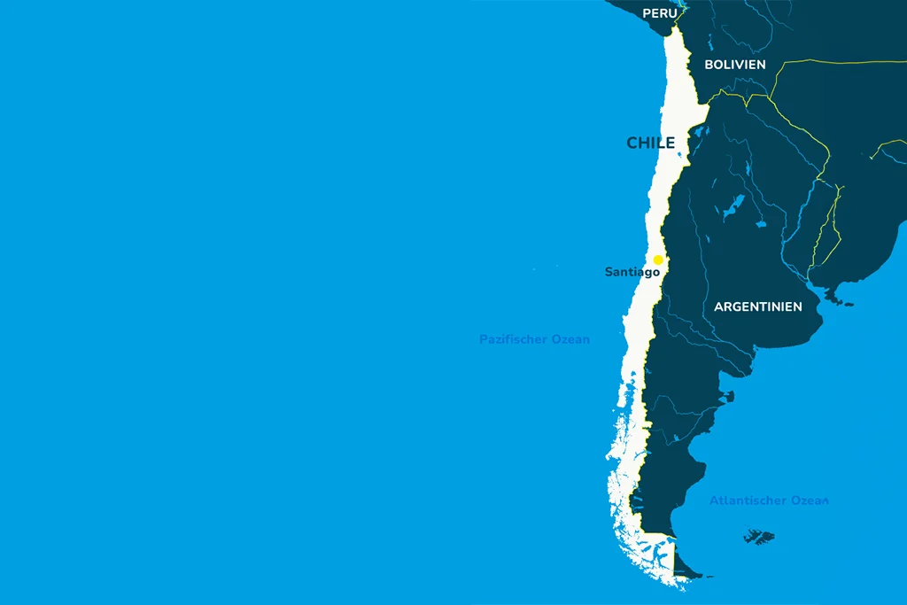 Landkarte von Chile mit der Hauptstadt Santiago