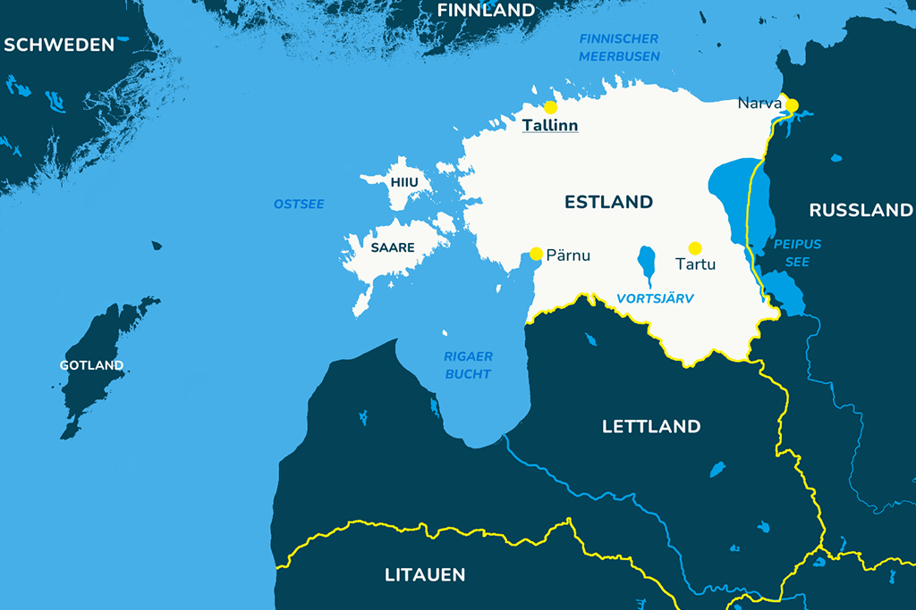 Landkarte von Estland mit den wichtigsten Städten und der Hauptstadt Tallinn