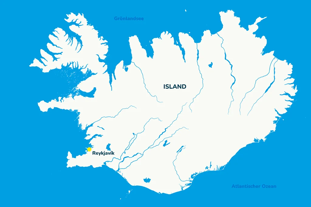Landkarte von Island mit der Hauptstadt Reykjavik