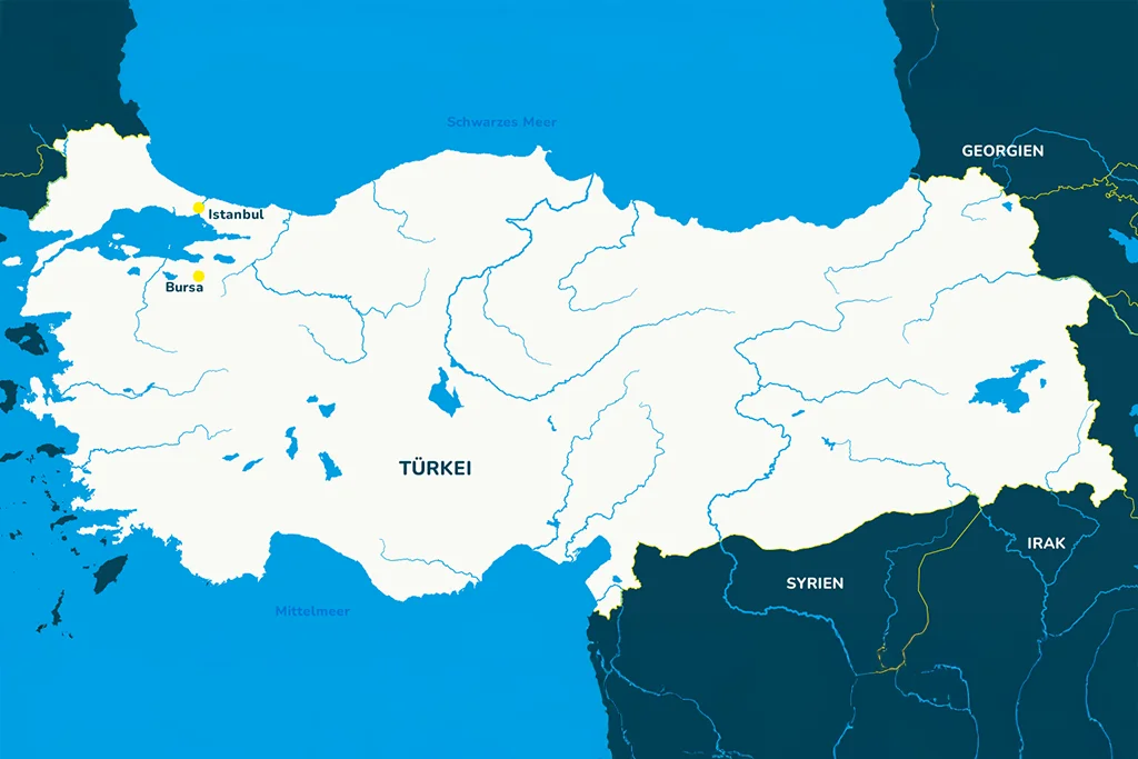 Landkarte der Türkei mit der Hauptstadt Istanbul