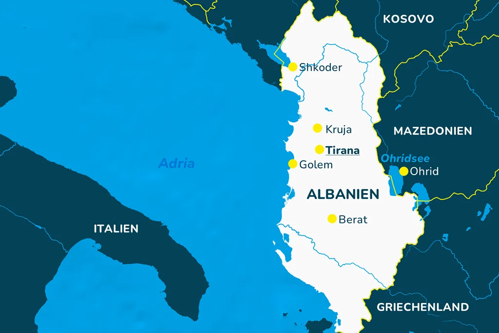 Karte zur Albanien Gruppenreise