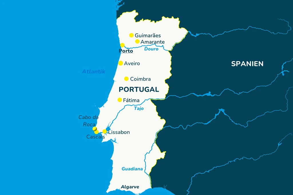 Karte zur Reise nach Portugal