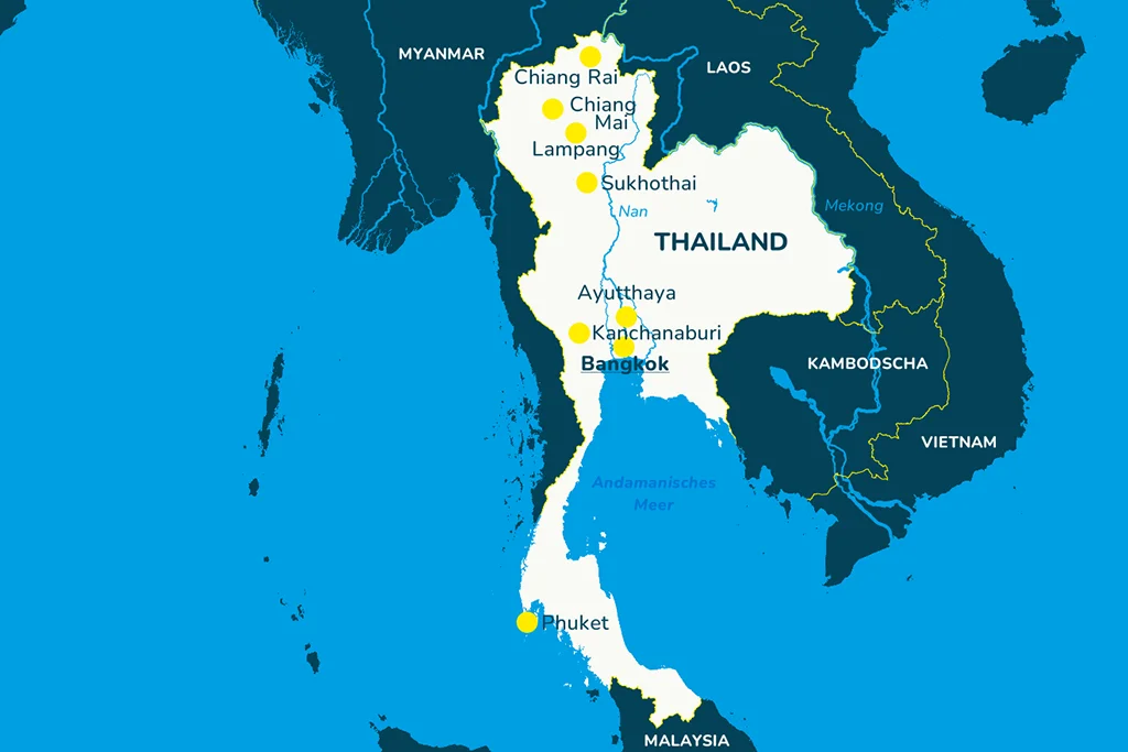Karte zur Thailand Rundreise