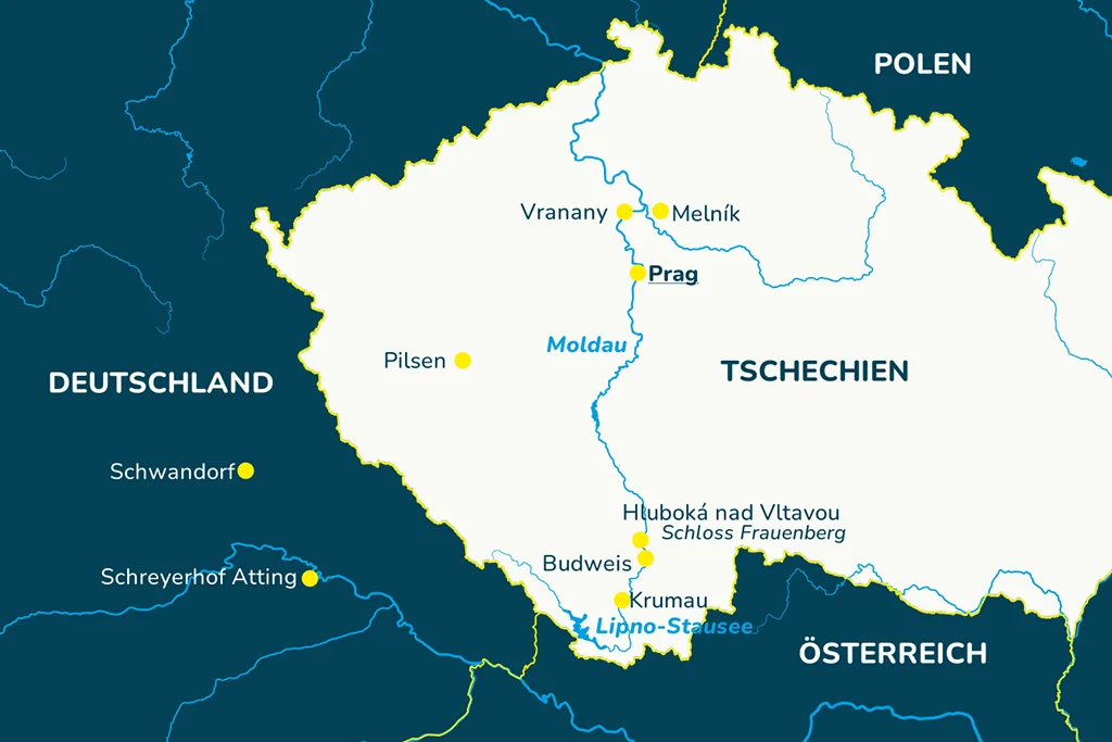 Karte zur Gruppenreise nach Tschechien