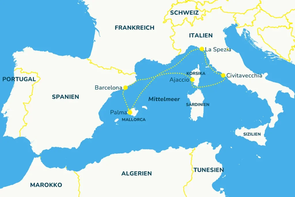 Karte zur AIDA Kreuzfahrt auf dem Mittelmeer