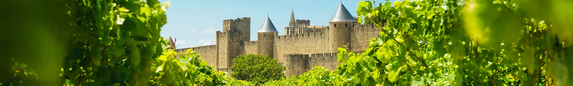 Panoramablick auf die mittelalterliche Festungsstadt Carcassonne in Südfrankreich.
